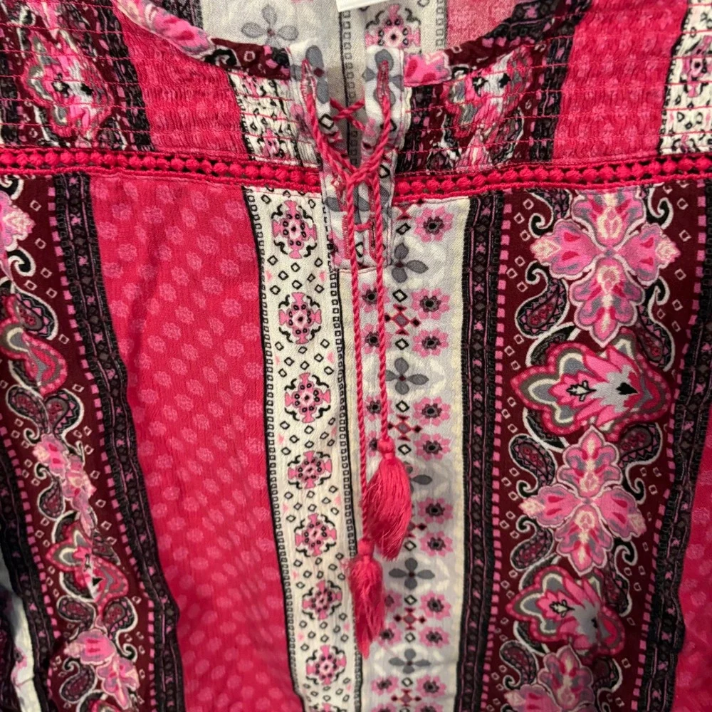 Justice Pink Paisley Colorblock Tassel Boho Peasant Top Blouse (Girls 14)‎